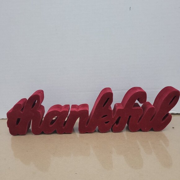 Burgundy Velvet wooden thankful block fall Thanksgiving decor - Picture 1 of 2